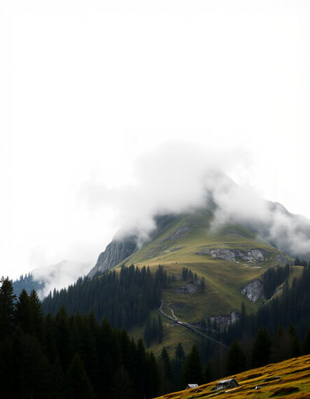 Mountain landscape with fog and clouds in the italian alpsの写真素材