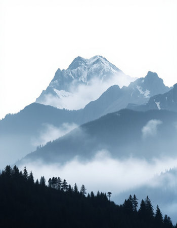 Mountain landscape with fog in the morning.の写真素材