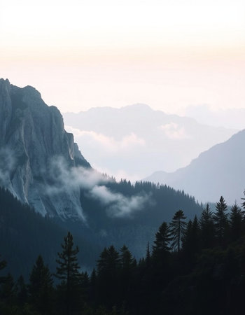 Mountain landscape with clouds and fog. Dolomites, Italyの写真素材