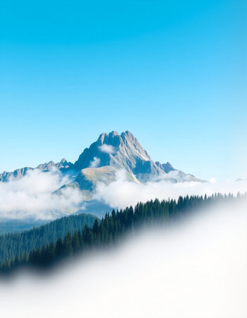 Beautiful mountain landscape with fog in the morning.の写真素材