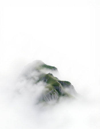 Mountain landscape with fog and clouds on a misty day.の写真素材