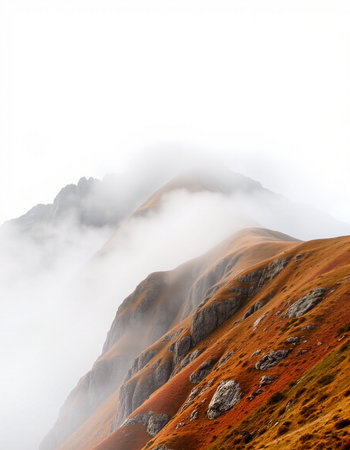 Beautiful autumn mountain landscape with fog in the italian alpsの写真素材