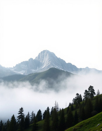 Mountain landscape in the Alps. Foggy and foggy day.の写真素材