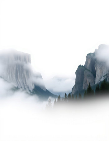 Yosemite National Park, California, United States. Foggy dayの写真素材