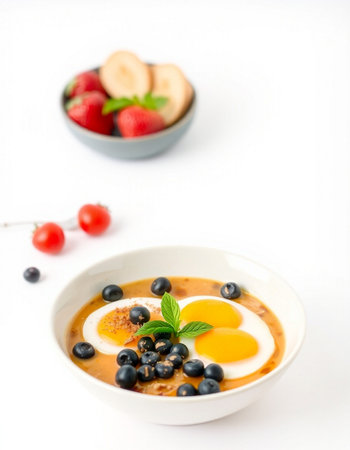 Creme brulee with blueberries, strawberriesの写真素材