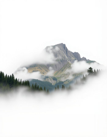 Mountain landscape with fog and clouds in the italian alpsの写真素材