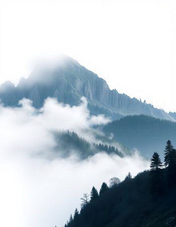 Foggy mountain landscape in the Carpathian Mountains, Ukraineの写真素材