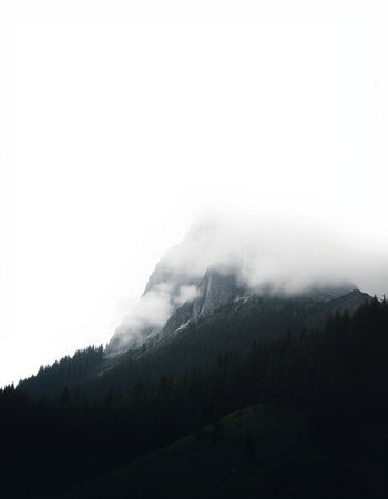 Mountains and clouds in the Swiss alps on a foggy dayの写真素材
