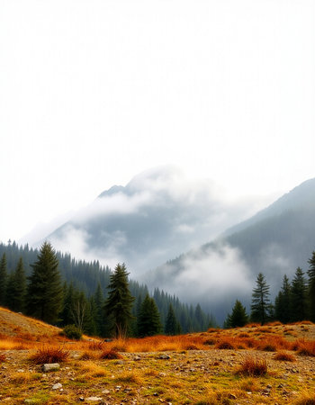Mountain landscape with forest and fog. Ukraine, Carpathiansの写真素材