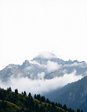 Mountain landscape with fog and clouds. Caucasus Mountains, Georgia.の写真素材