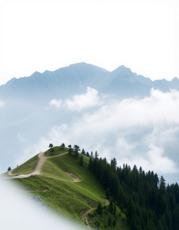 beautiful mountain landscape in the clouds on a misty summer dayの写真素材