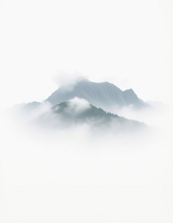 Mountains in the fog, North of Vancouver, British Columbia, Canadaの写真素材