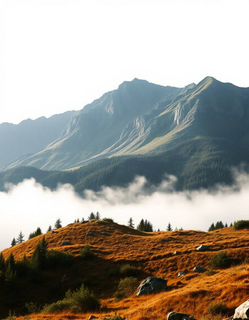 Mountains in the clouds. Autumn in the Ukrainian Carpathians.の写真素材
