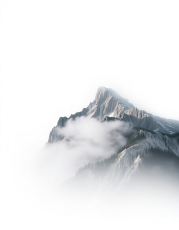 Mountains in the fog on a white background. Landscape.の写真素材