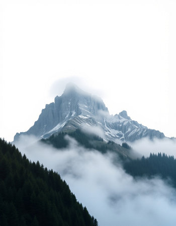 Mountain landscape with clouds and mistの写真素材