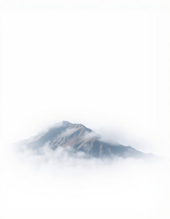 Mount Fuji in the clouds, Japan. Isolated on white background.の写真素材
