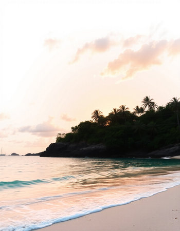 Beautiful sunset on the beach at Seychelles, Maheの写真素材