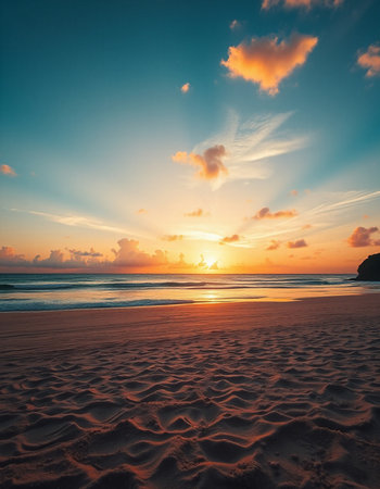 Beautiful tropical beach and sea at sunset time for travel and vacationの写真素材