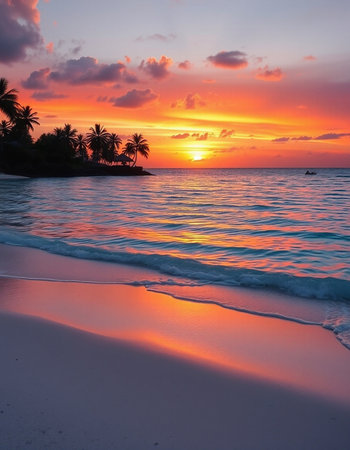 Beautiful sunset on the beach of the caribbean sea.の写真素材