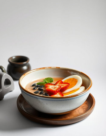 Bowl with berry soup on white background, closeupの写真素材