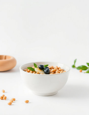 Chickpea porridge in a white bowl on a white backgroundの写真素材