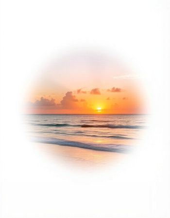 Sunset over the sea in the form of a circle on a white backgroundの写真素材