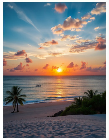 Beautiful sunset on the beach of the Caribbean sea. Dominican Republicの写真素材
