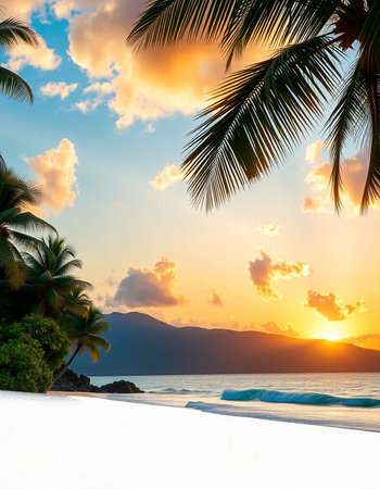 Beautiful tropical beach and sea with coconut palm tree at sunset time - Vintage Filterの写真素材