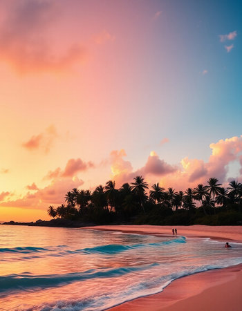 Beautiful tropical beach at sunset time - Vintage Filter and Boost up color Processingの写真素材