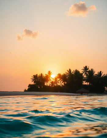 Beautiful tropical beach and sea with coconut palm tree at sunset timeの写真素材