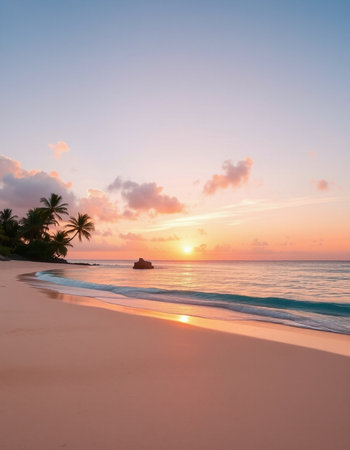 Beautiful tropical beach and sea with coconut palm tree at sunset time - Holiday Vacation conceptの写真素材