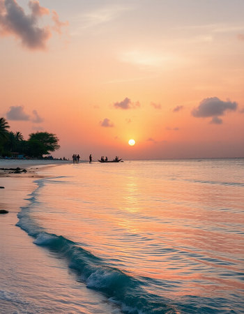 Beautiful sunset on the tropical beach in Sri Lanka, Asia.の写真素材