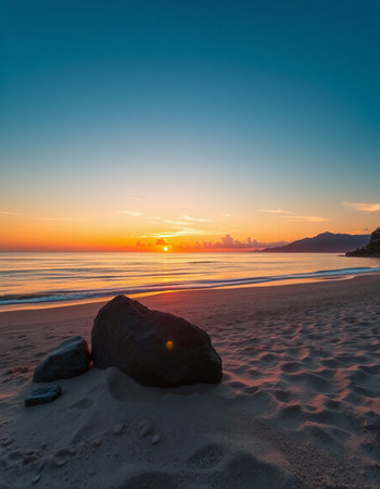 Beautiful sunset on the beach at Praslin, Seychellesの写真素材