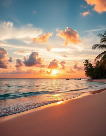 Beautiful tropical beach and sea at sunset time - Holiday Vacation conceptの写真素材