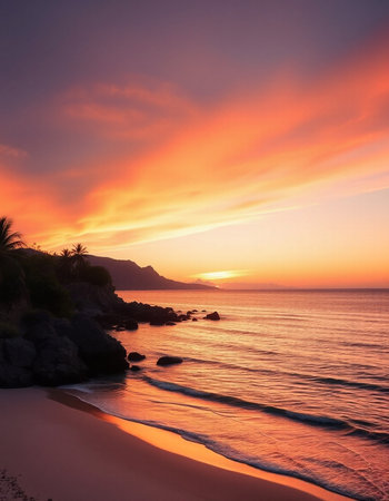 Beautiful sunset on the beach in Ibiza, Balearic Islands, Spain
