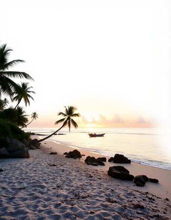 Beautiful tropical beach and sea with coconut palm tree at sunset timeの写真素材
