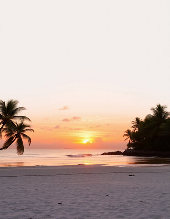 Beautiful tropical beach and sea with coconut palm tree at sunset time - Holiday Vacation conceptの写真素材