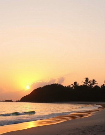 Beautiful sunset on the beach of the island of Seychelles