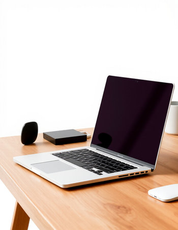 Laptop on the desk isolated on white background.