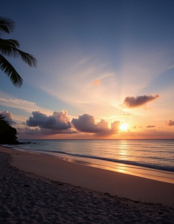 Beautiful sunset on the beach of paradise island Seychelles