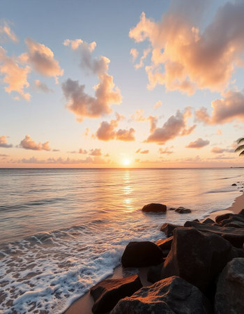 Beautiful sunset on the beach at Seychelles - nature background