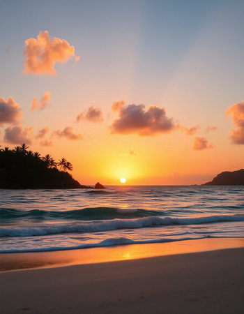 Beautiful sunset on the beach at Seychelles, Mahe