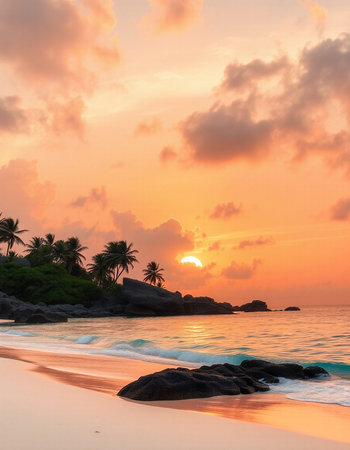 Beautiful sunset on the beach at Seychelles, Mahe