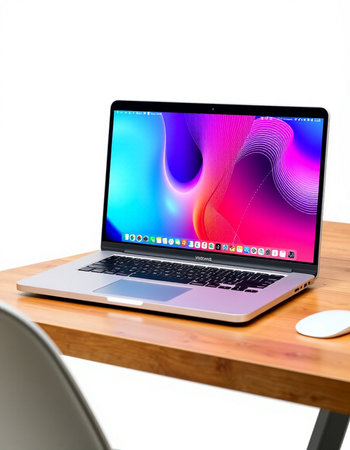 Laptop on a wooden table. 3d rendering. Computer generated image.