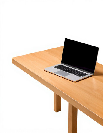 Laptop on wooden table isolated on white background with clipping path.