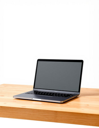 Laptop on wooden table isolated on white background with clipping path.