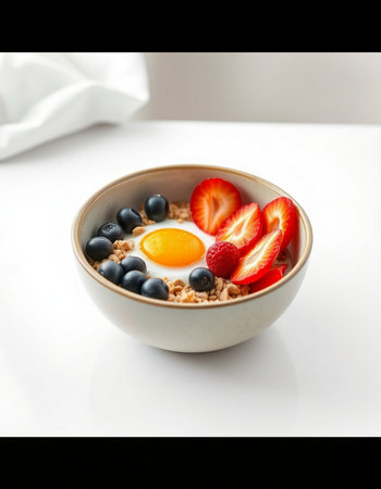 Bowl of oat granola with fresh berries. Healthy breakfast.の写真素材