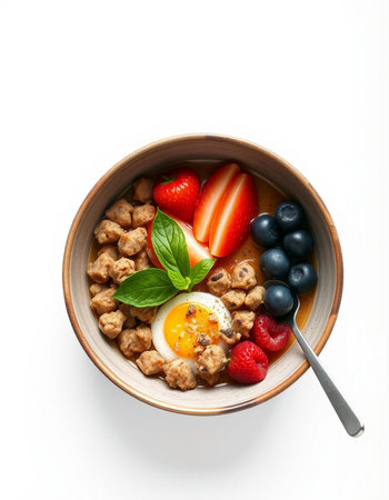 Bowl of oatmeal with berries isolated on white background