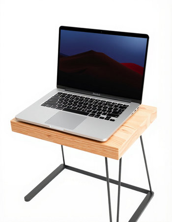 Laptop on a stand on a white background. 3d rendering.