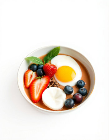 Breakfast bowl with fresh berries and soft-boiled egg